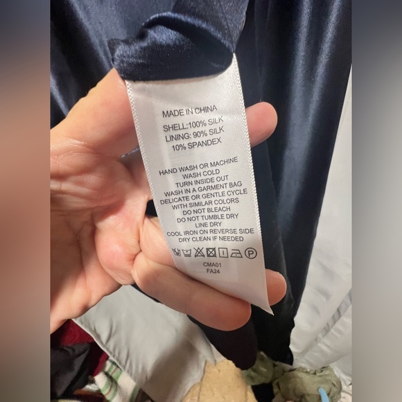 Quince Midnight Blue 100% Washable Silk Strapless midi Dress - Picture 11 of 14